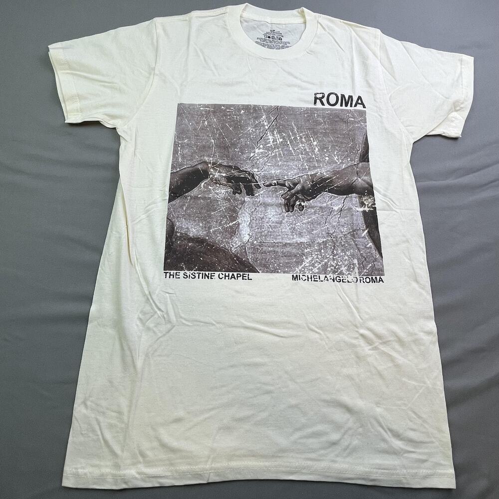 Roma Sistine Chapel Shirt Mens Small White Michelangelo Art Travel Graphic Tee